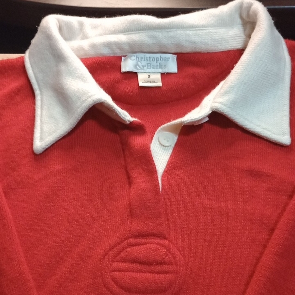 Christopher & Banks Red and Cream Polo Sweater